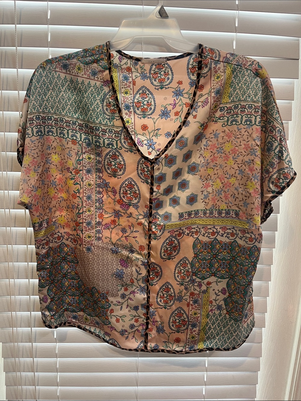 entro Pink Multi-Print Short Sleeve Button Front Blouse